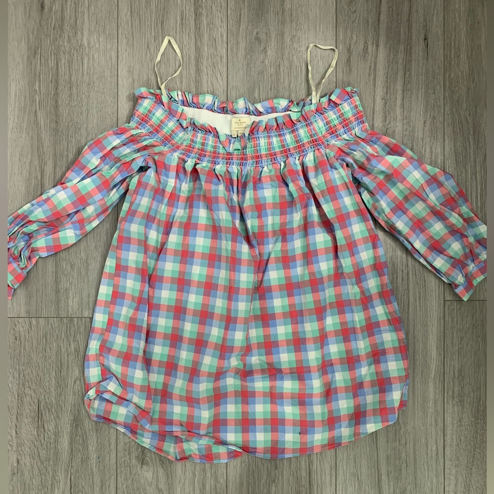Kate Spade Cotton Gingham Off Shoulder Top Size XS